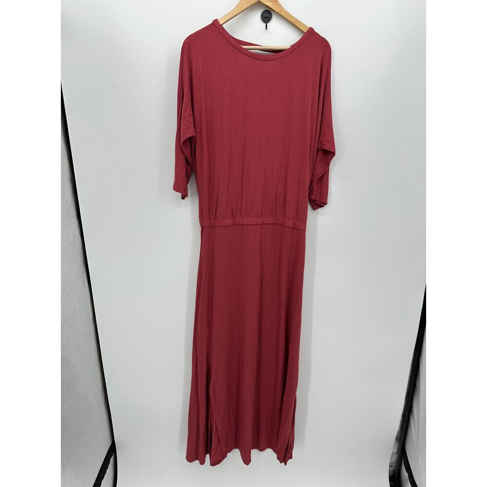 Soft Surroundings Womens‎ Maxi Dress Size L Red 1/2 Sleeve Stretch Cross Back